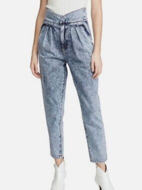 IRO Staunch High-Waist Pleated Light Wash Denim Jeans size 44 NWT